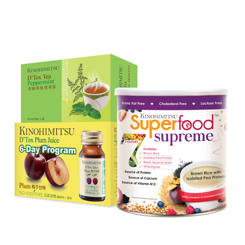 Superfoodᵀᴹ Supreme 500g + D'Tox Plum Juice 6's + D'Tox Tea Peppermint 14's x 2